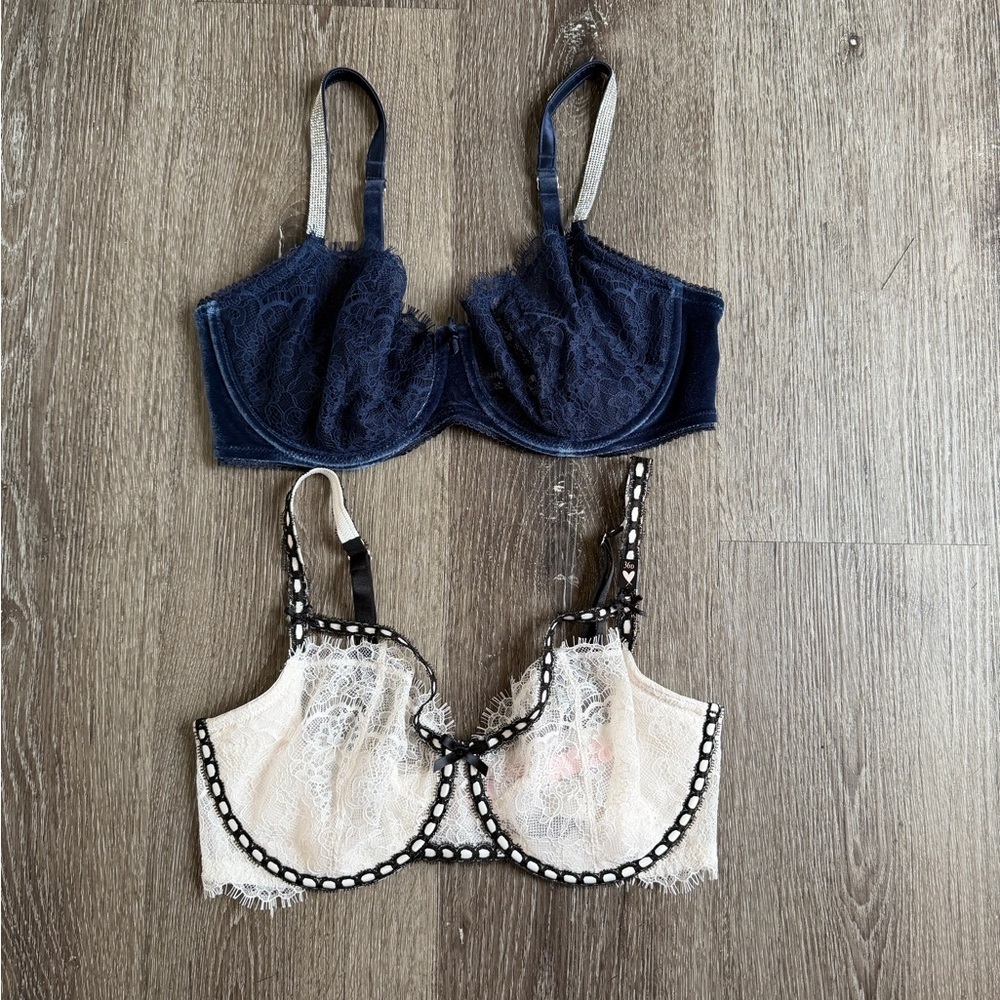 Victoria's Secret Navy and Cream Lace Bras